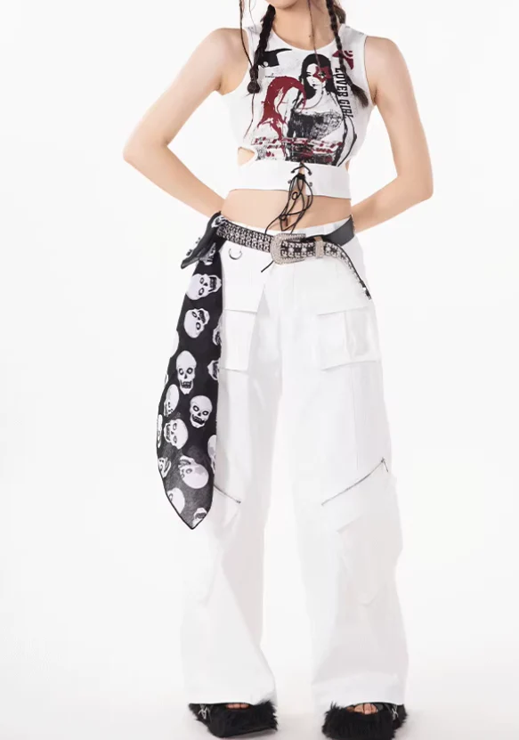 Star Print Side Cutout Tie Crop Tank Top - Image 8