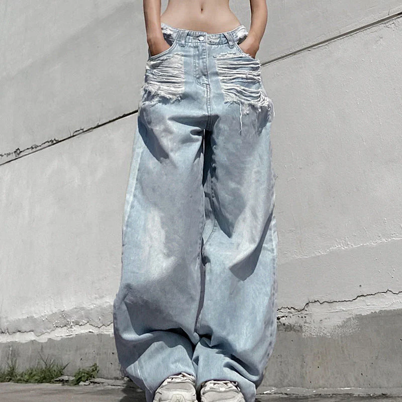 Straight Leg Blue Ripped Jeans - Image 3