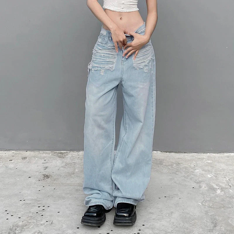 Straight Leg Blue Ripped Jeans - Image 4