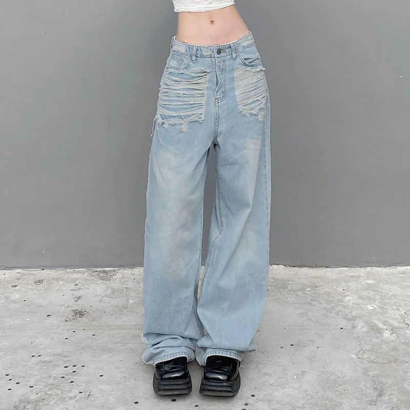 Straight Leg Blue Ripped Jeans - Image 5