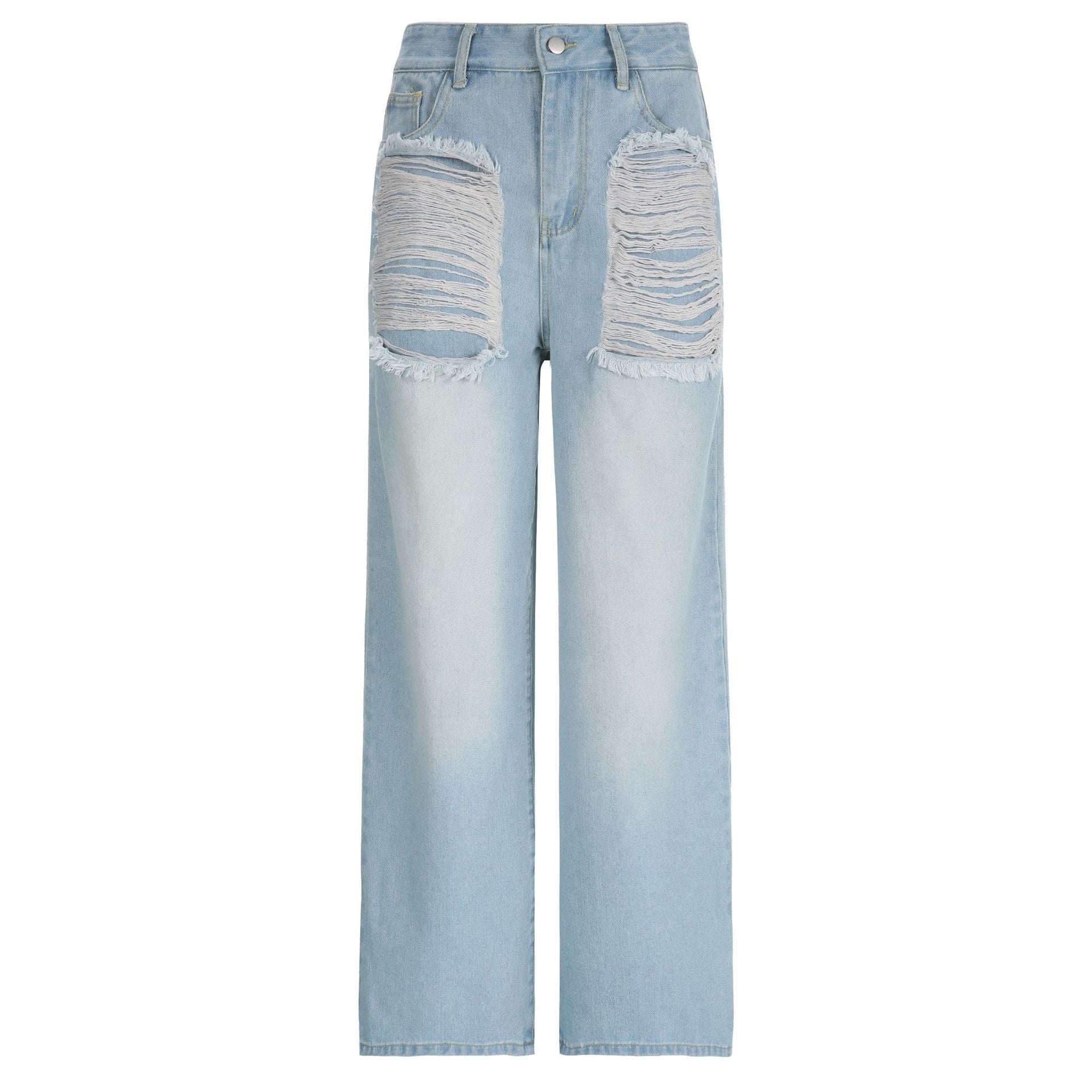 Straight Leg Blue Ripped Jeans - Image 7