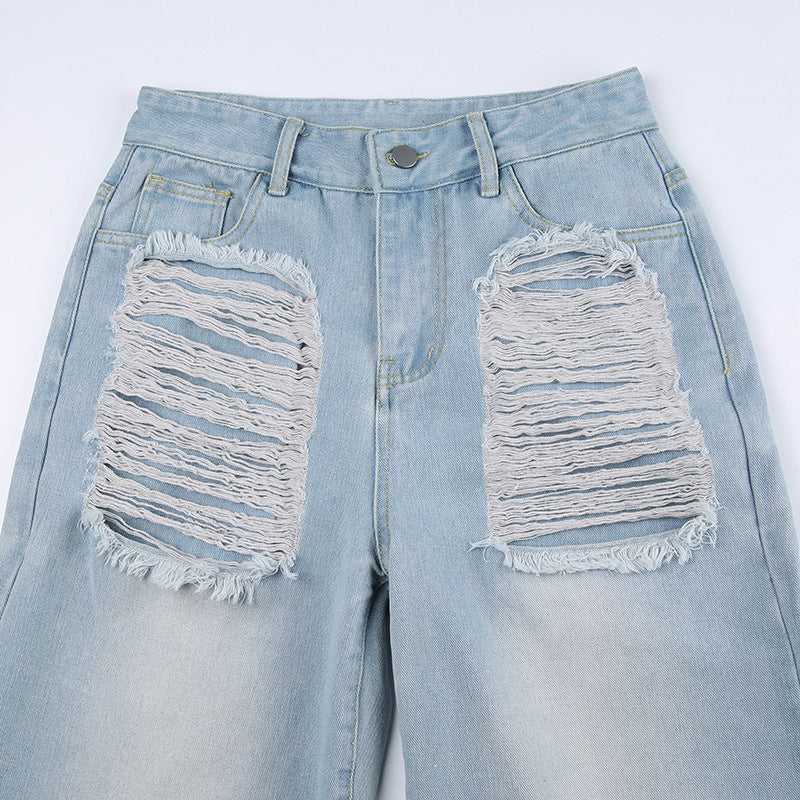Straight Leg Blue Ripped Jeans - Image 9