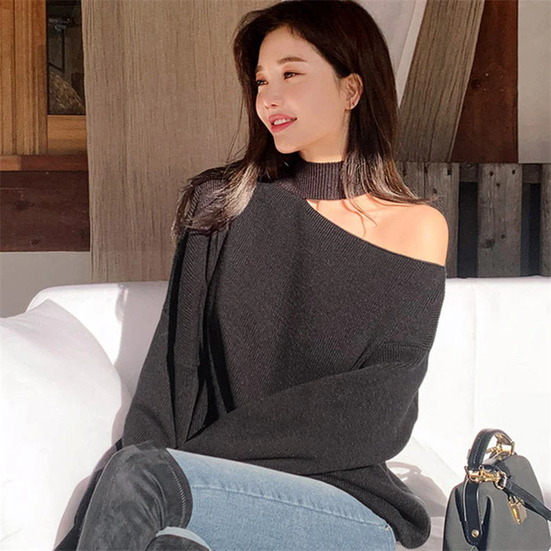 Strapless Halterneck Sweater Irregular Top - Image 3