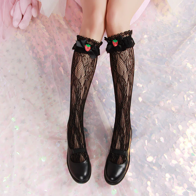 Strawberry Lace Bow Socks - Image 2