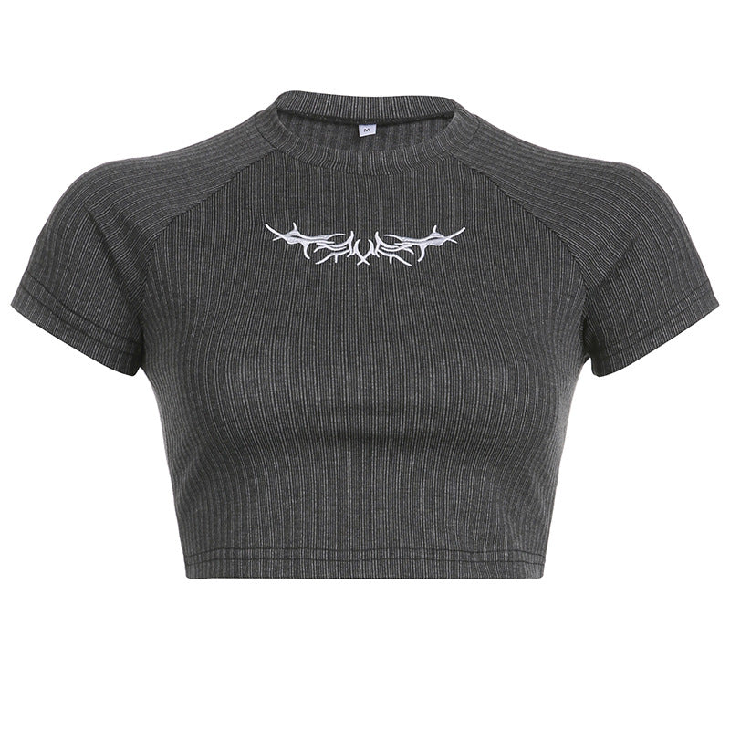 Street Embroidery Print Short Sleeve Tee - Image 6