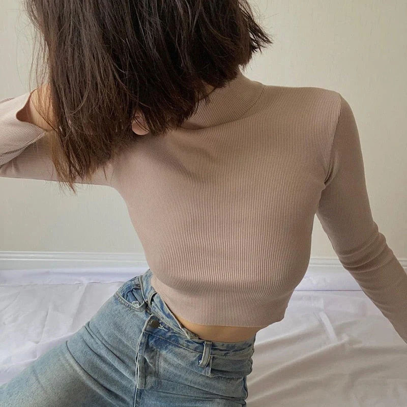 Stretch Rib Solid Color Long-Sleeved T-Shirt - Image 3