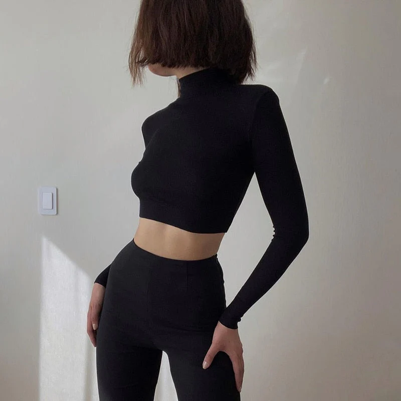 Stretch Rib Solid Color Long-Sleeved T-Shirt - Image 8