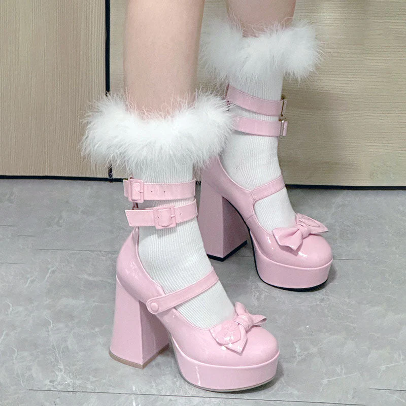 Sweet Bow Buckle Heels Shoes - Image 5