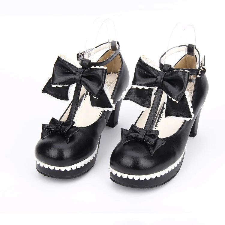 Sweet Bowknot Lace Chunky Heel Shoes - Image 2