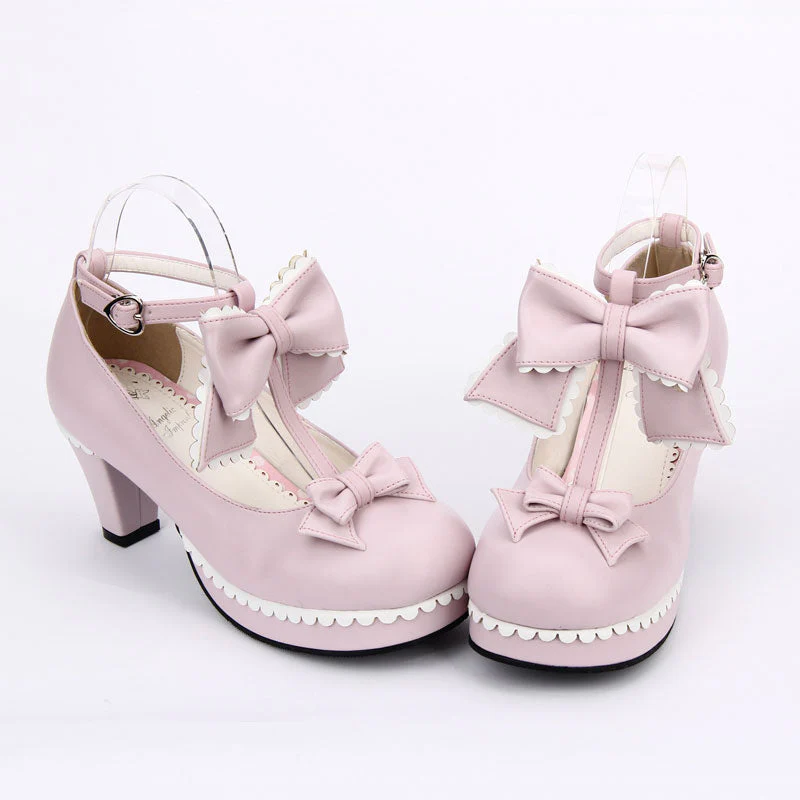 Sweet Bowknot Lace Chunky Heel Shoes - Image 7