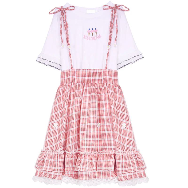 Sweet Grid Straps Skirt - Image 4