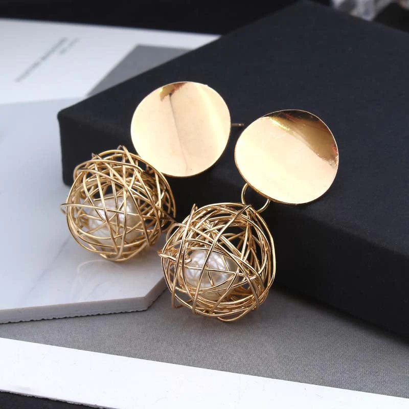 Temperament Woven Ball Pearl Earrings - Image 2