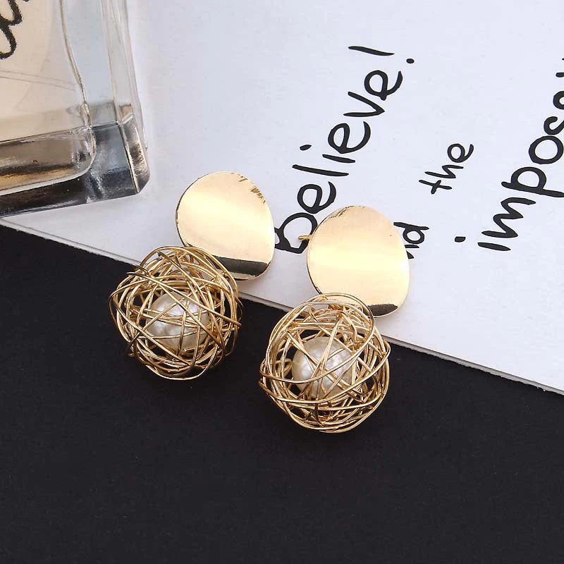Temperament Woven Ball Pearl Earrings - Image 4