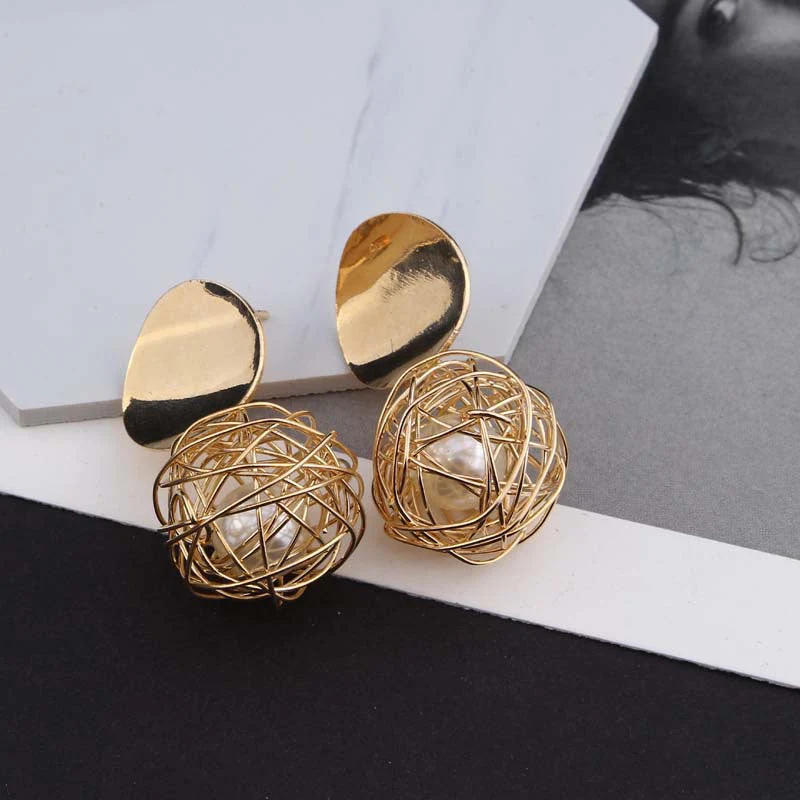Temperament Woven Ball Pearl Earrings - Image 6