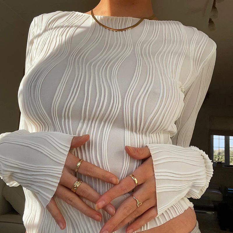 Textured Stripe Long Sleeve Tee - Image 6