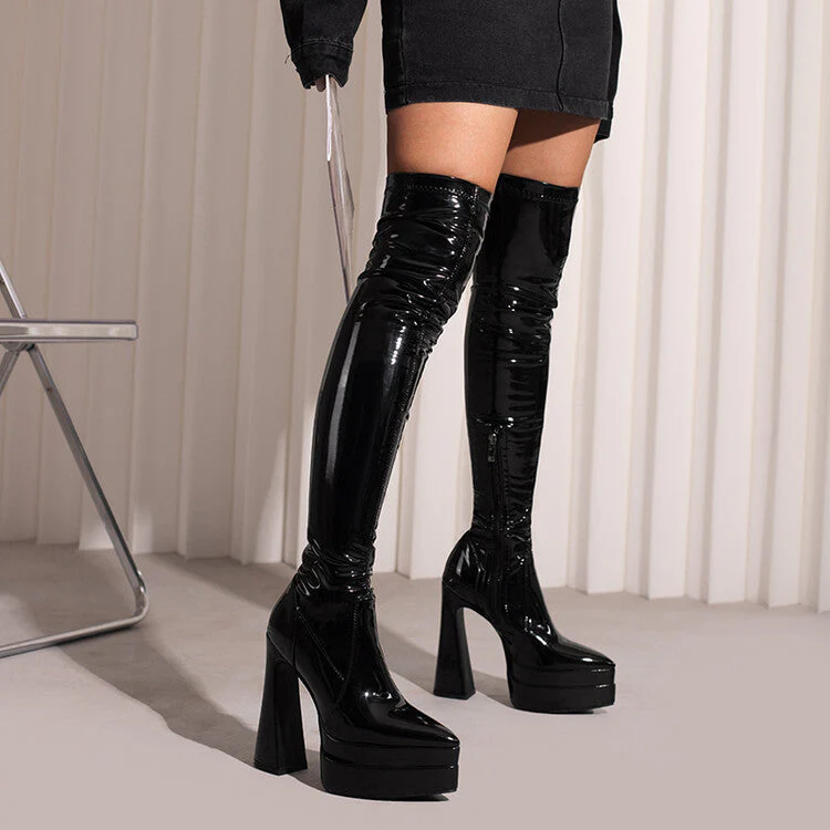 Thick Heel High Tube Plastic Leg Boots - Image 5