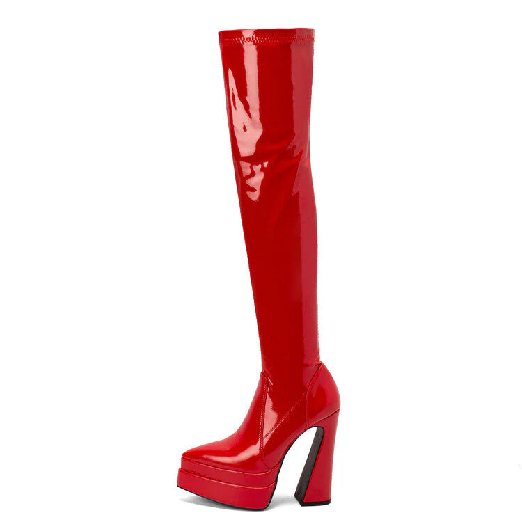 Thick Heel High Tube Plastic Leg Boots - Image 7