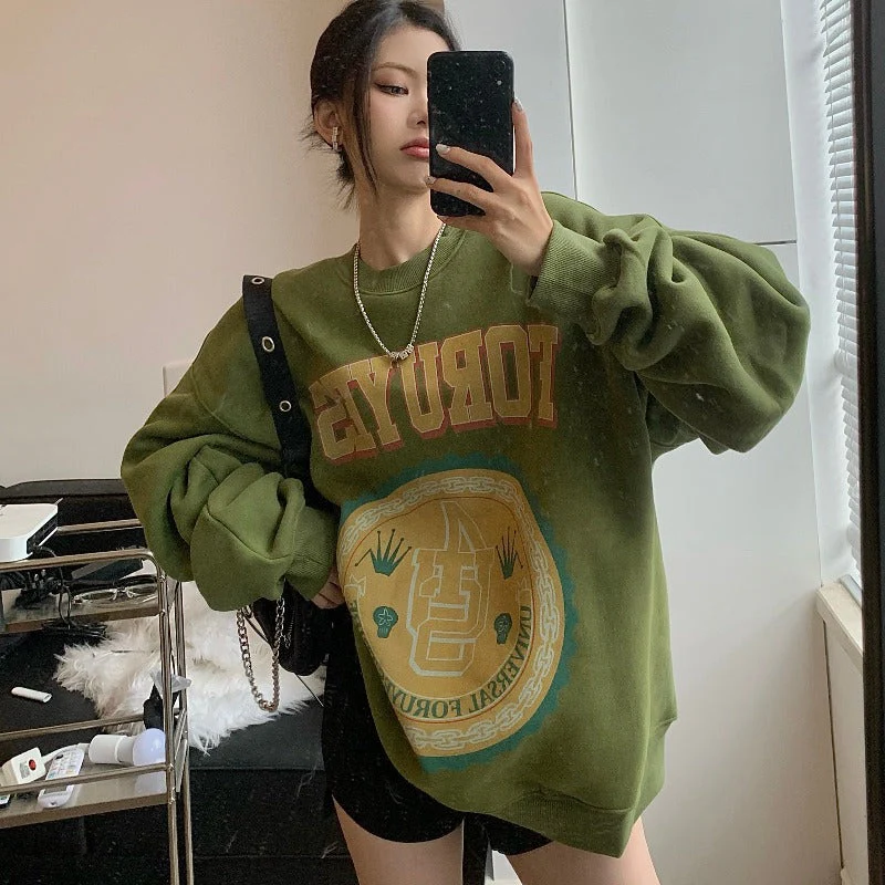 Thickened American Style Avocado Green Sweatshirt - Image 6
