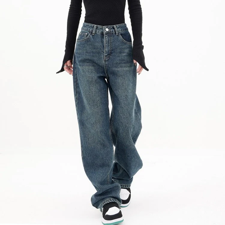 Three Button Baggy Wide Leg Boyfriend Jeans - Image 3