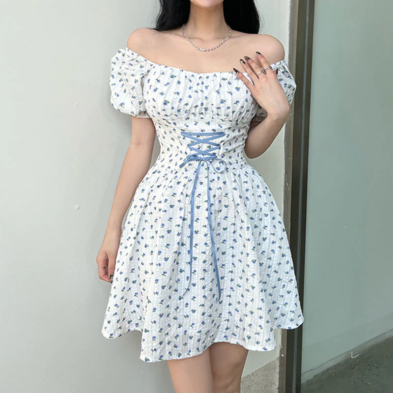 Tie Front Floral Puff Sleeve Mini Dress - Image 3