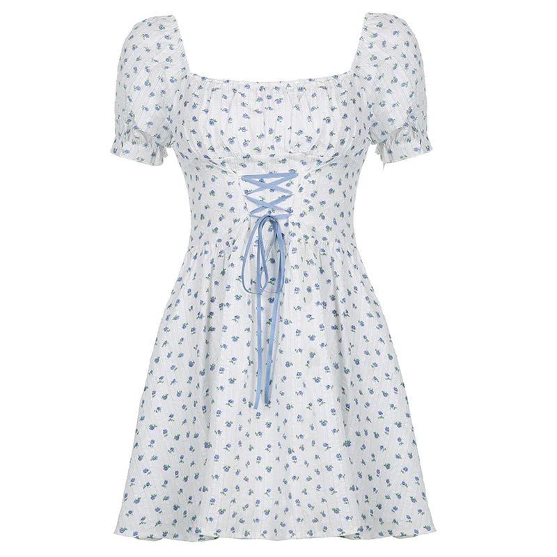 Tie Front Floral Puff Sleeve Mini Dress - Image 8