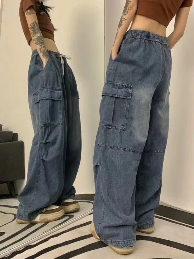 Tie Strap Baggy Cargo Jeans - Image 3