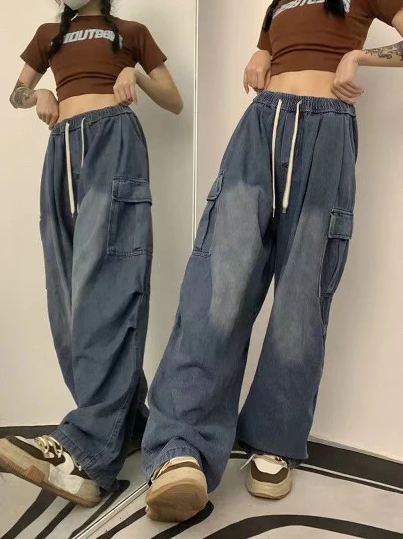 Tie Strap Baggy Cargo Jeans - Image 7