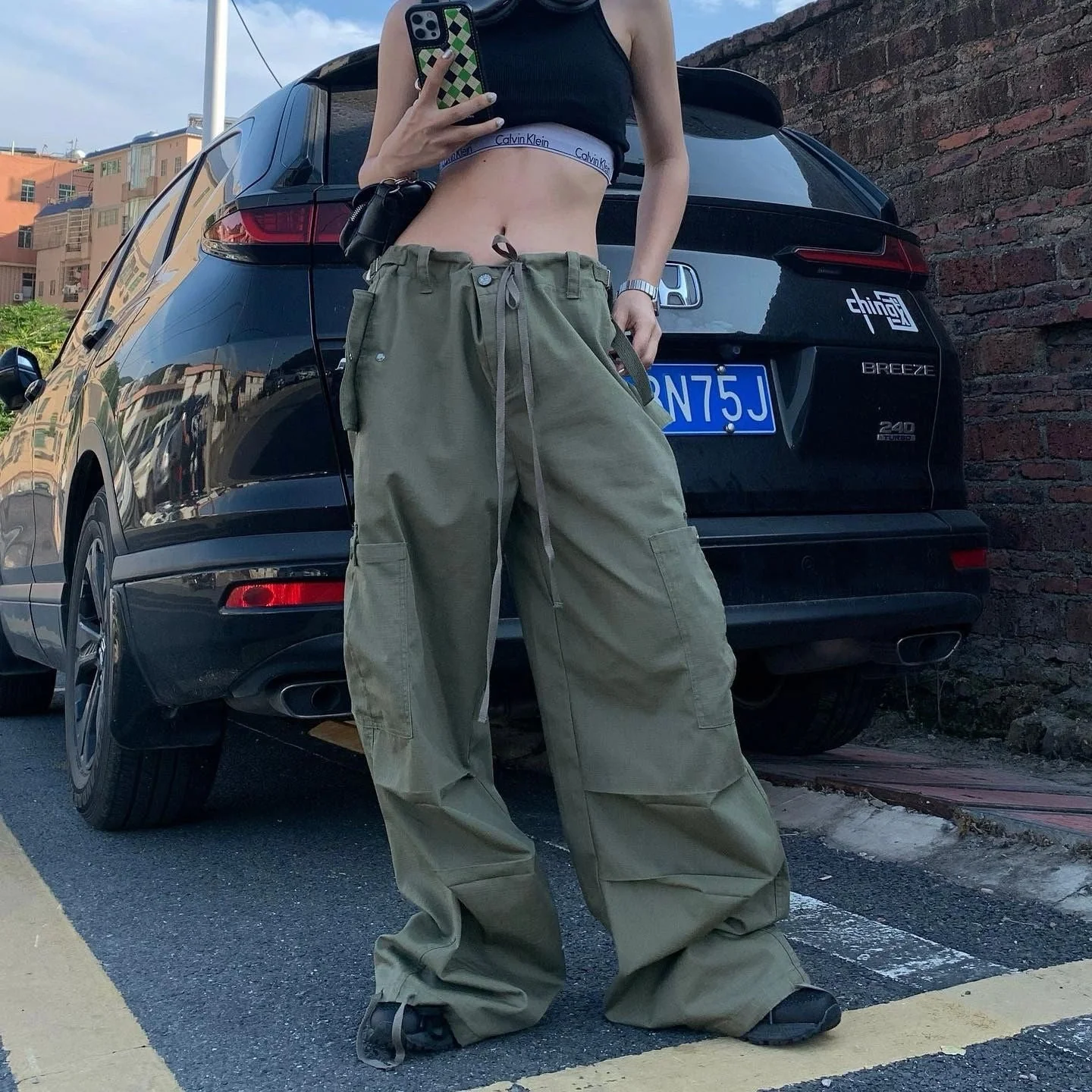 Tie Strap Parachute Baggy Cargo Pants - Image 3