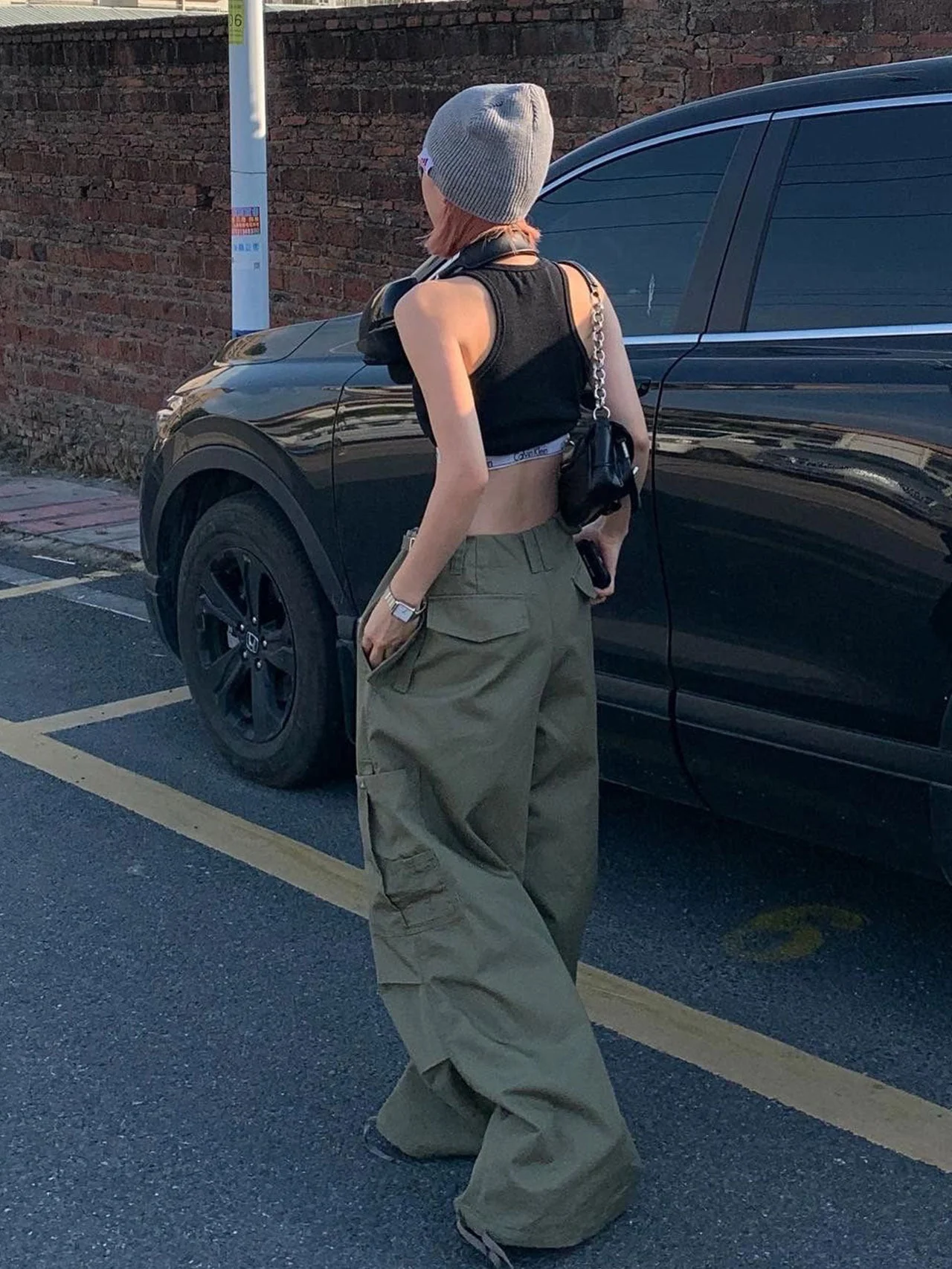 Tie Strap Parachute Baggy Cargo Pants - Image 7