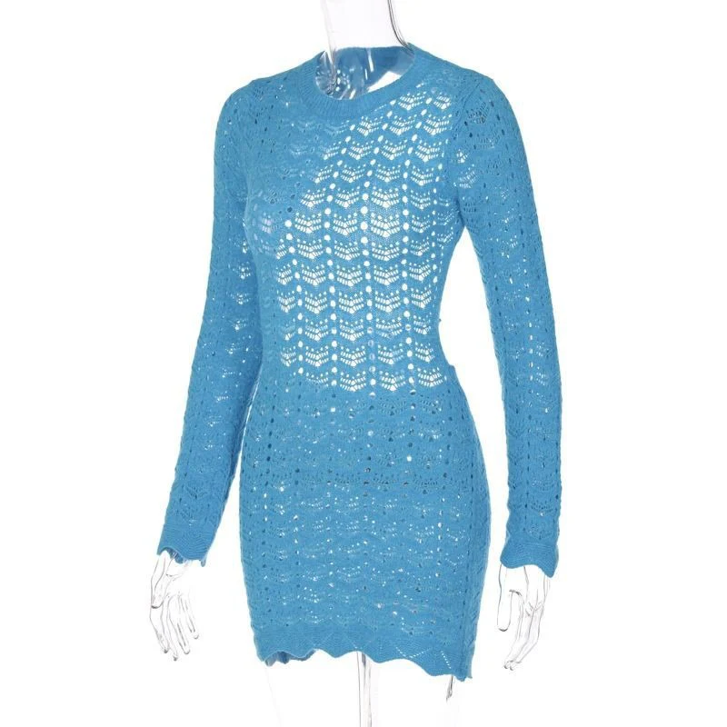 Tight Long-Sleeved Open-Back Dress - Image 6