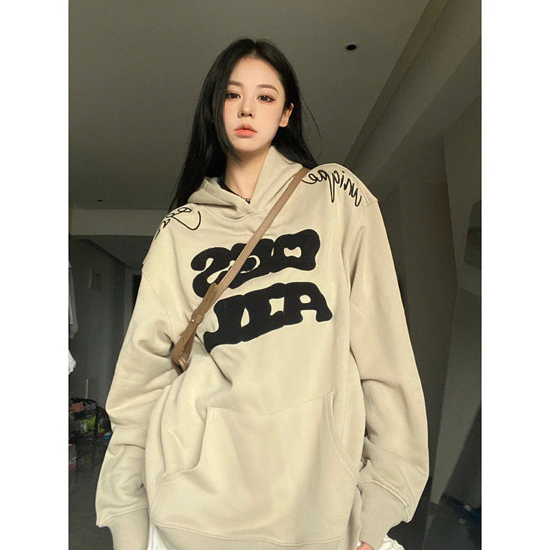 Toweling Letter Embroidered Oversized Hoodie - Image 5