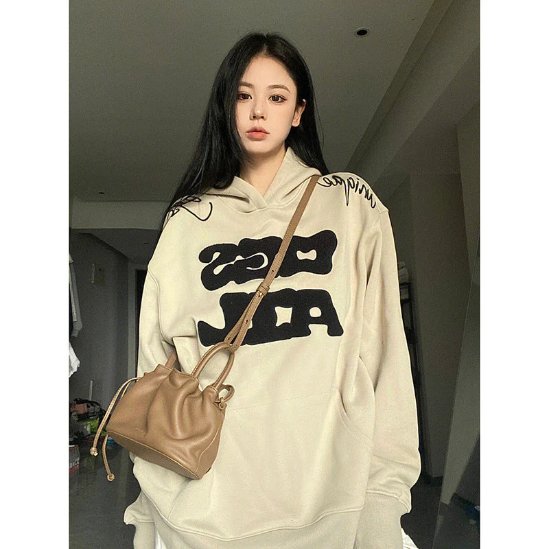 Toweling Letter Embroidered Oversized Hoodie - Image 7