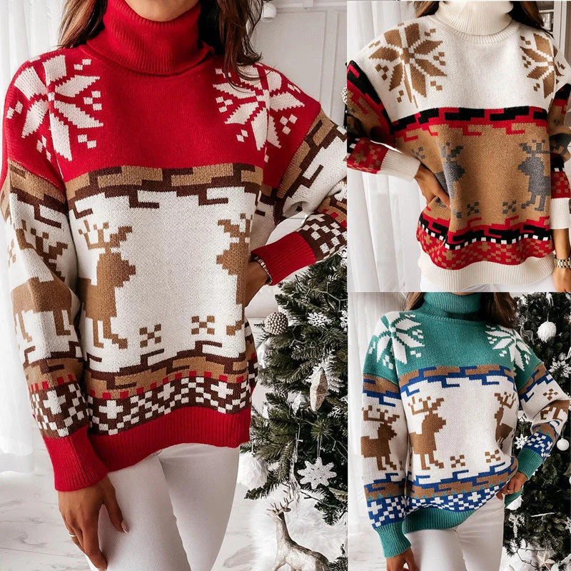 Turtleneck Christmas Jacquard Knitted Sweater - Image 3