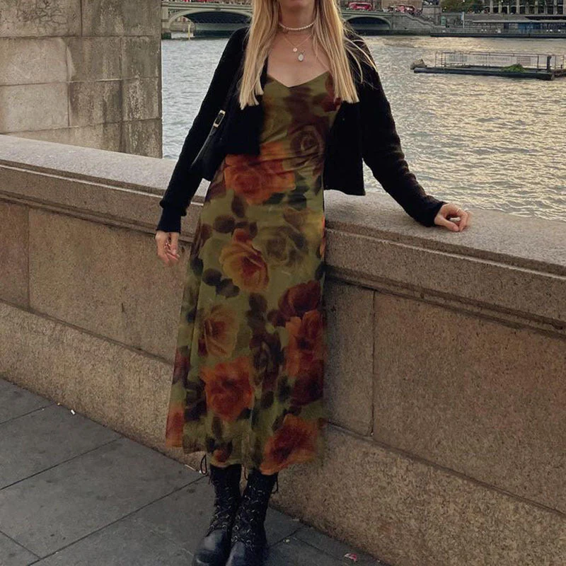V Neck Floral Cami Maxi Dress - Image 3