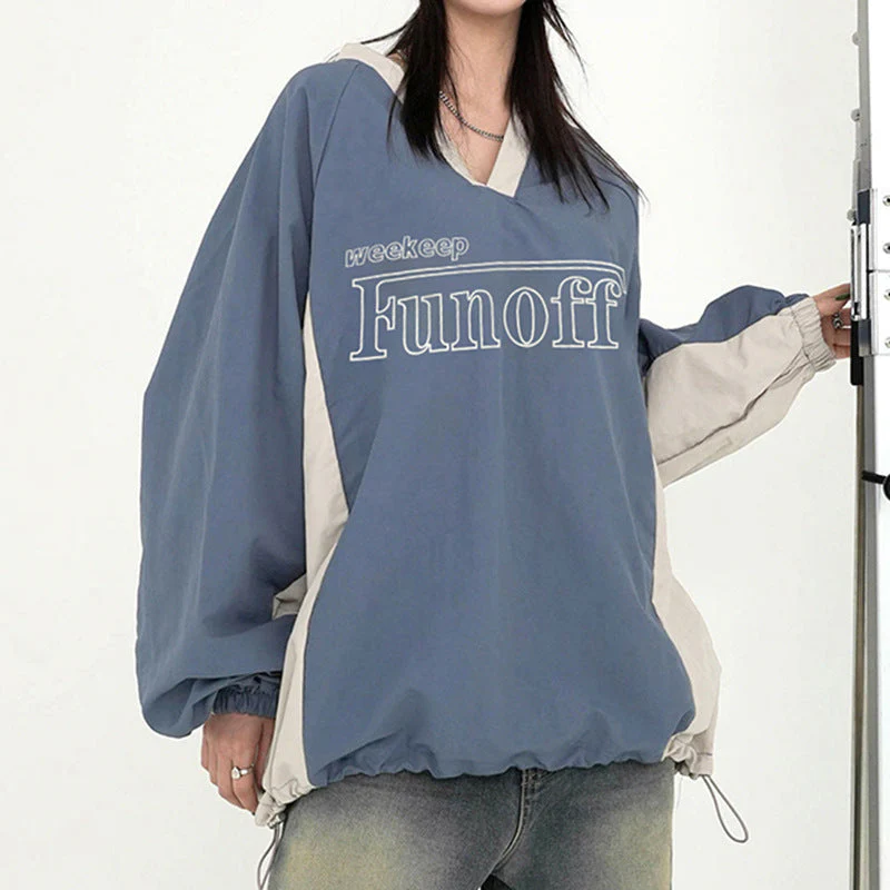 V-Neck Patchwork Oversized Sweatshirt - Image 10