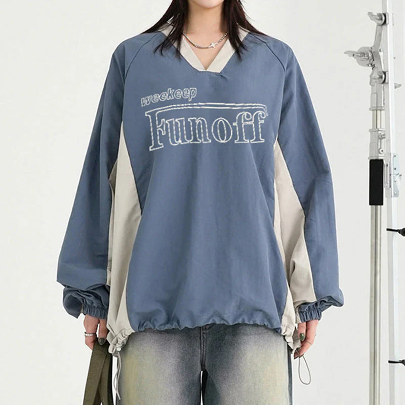 V-Neck Patchwork Oversized Sweatshirt - Image 6