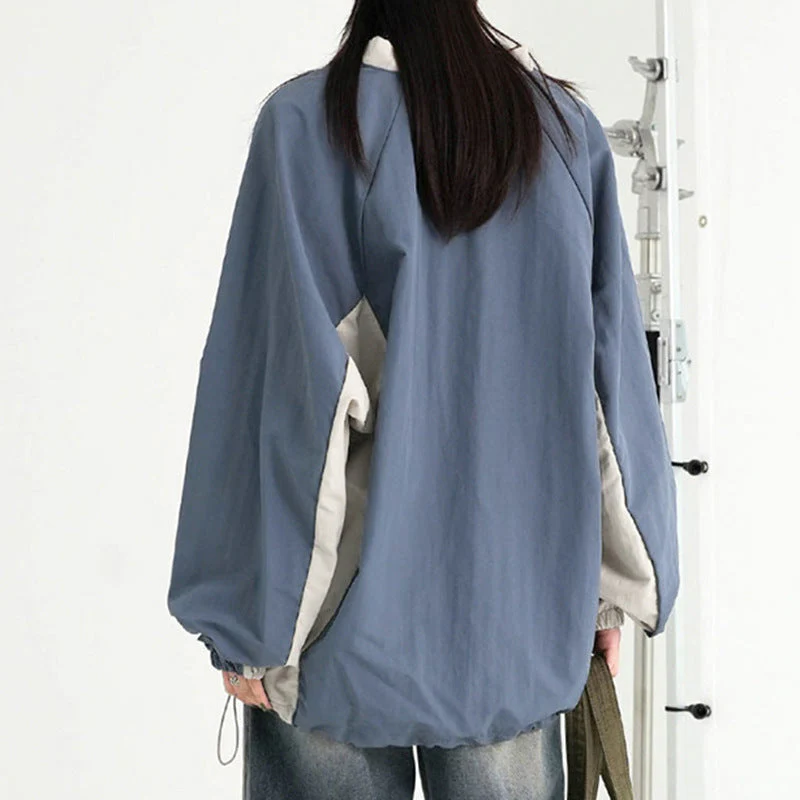 V-Neck Patchwork Oversized Sweatshirt - Image 7