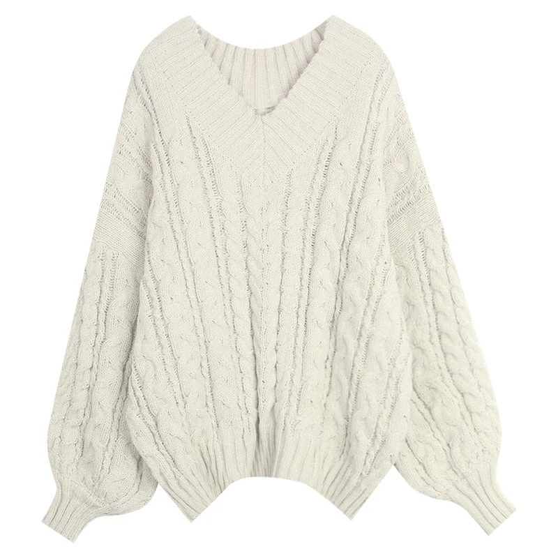 V Neck Pullover Cable Knit Sweater - Image 2