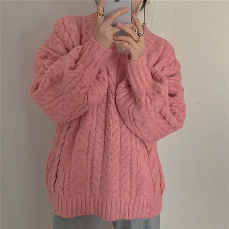 V Neck Pullover Cable Knit Sweater - Image 3