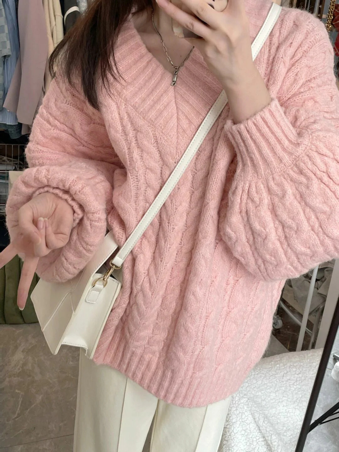 V Neck Pullover Cable Knit Sweater - Image 7