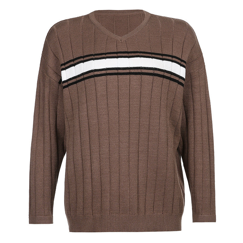 V Neck Striped Oversize Sweater - Image 3