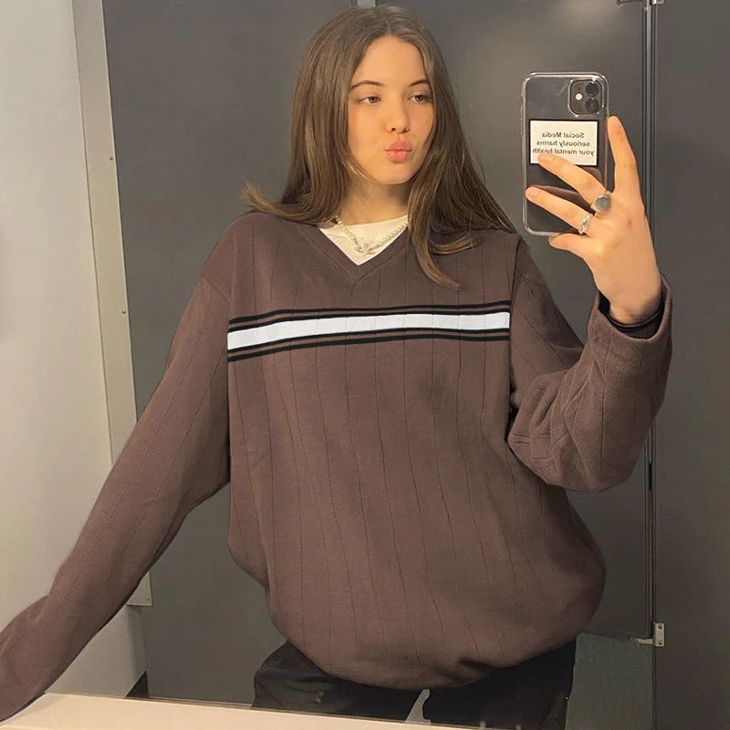 V Neck Striped Oversize Sweater - Image 4