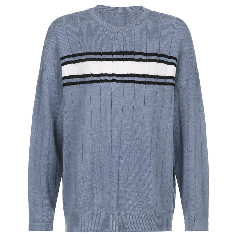 V Neck Striped Oversize Sweater - Image 7