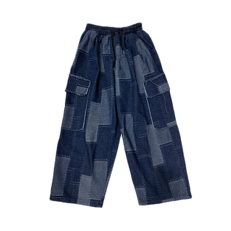 Vintage Blue Checkered Baggy Cargo Jeans - Image 7