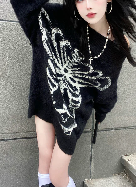 Vintage Butterfly Print Loose Sweater - Image 5
