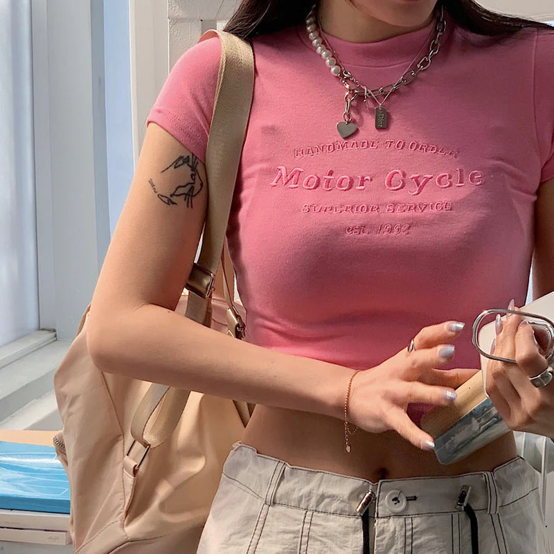 Vintage Embroidery Letter Crop Top