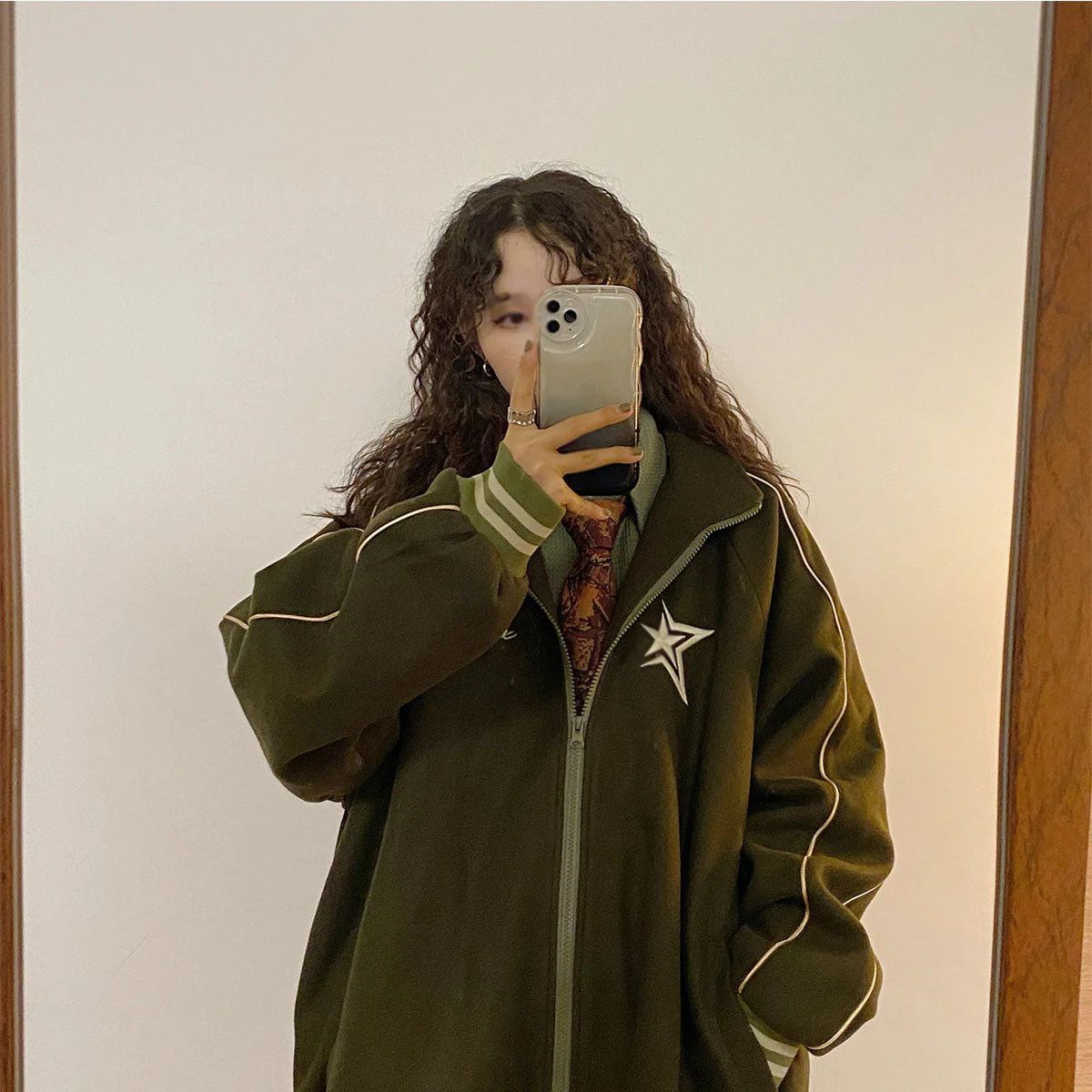 Vintage Embroidery Star Zip Up Oversized Jacket - Image 4