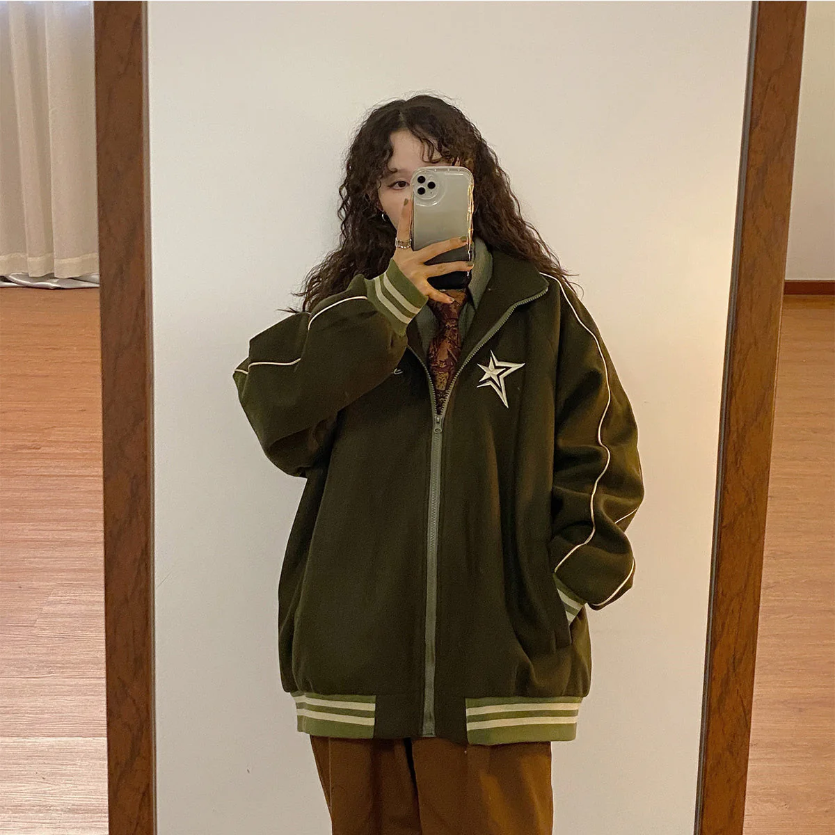 Vintage Embroidery Star Zip Up Oversized Jacket - Image 5