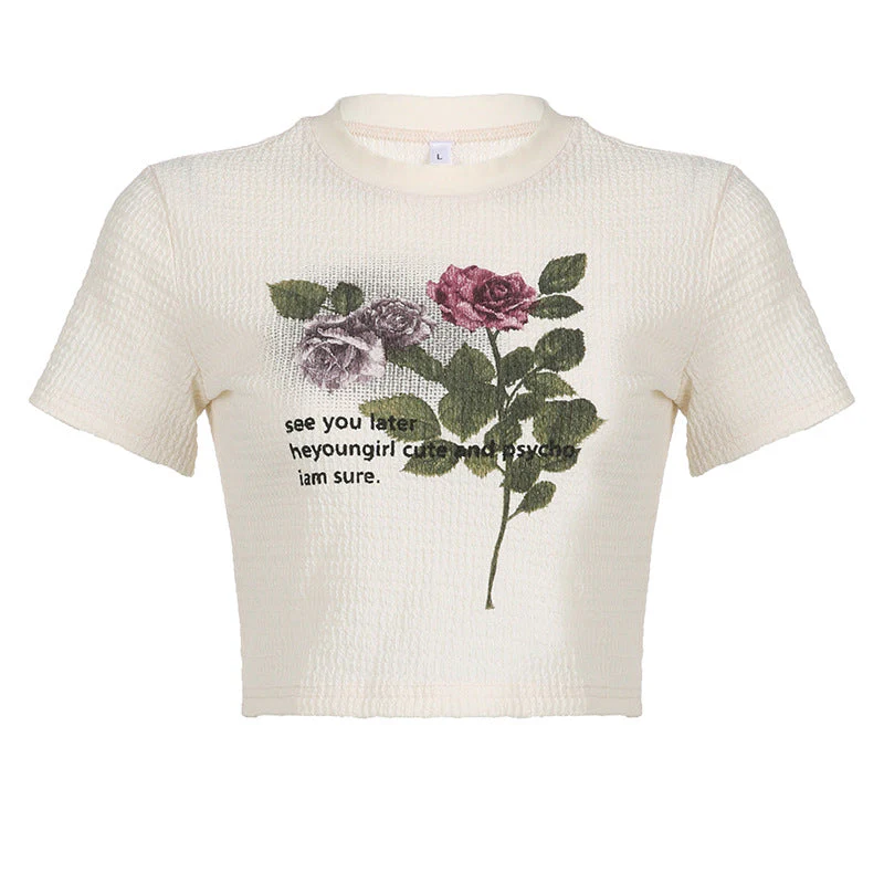 Vintage Floral Print Short Sleeve Tee - Image 7