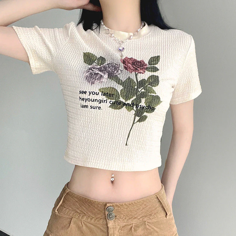 Vintage Floral Print Short Sleeve Tee - Image 8